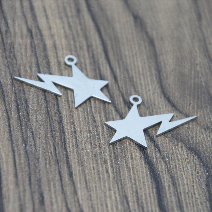 5ชิ้นล็อต Star พร้อม Bolt Charm Star พร้อม Bolt Symbol สแตนเลส Charm จี้28x20mm