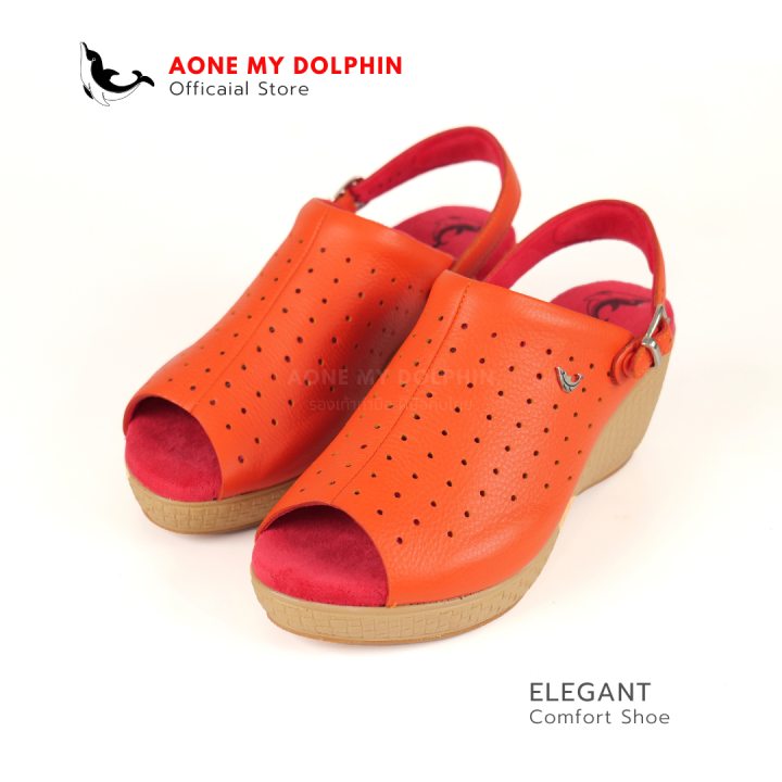 aone-my-dolphin-ลิขสิทธิ์แท้-wd63-เจาะรู-รองเท้าส้นสูง-รองเท้าเพื่อสุขภาพ-รองเท้าหนังแท้-พื้นนุ่มพิเศษใส่สบายเท้า