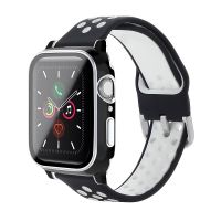 ▦ 2 in 1 Plating Tempered Glass Case Soft Silicone Strap for Apple Watch Series SE/6/5/4/3/2/1 Simplicity