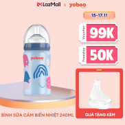 Bình Sữa Thủy Tinh yoboo - Lớp Cảm Biến Nhiệt Silicon Đổi Màu 240ml