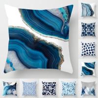 Geometric Cushion Cover Blue Abstract Print Polyester Pillowcase Geometric Art Pillowcase Square Home Decor