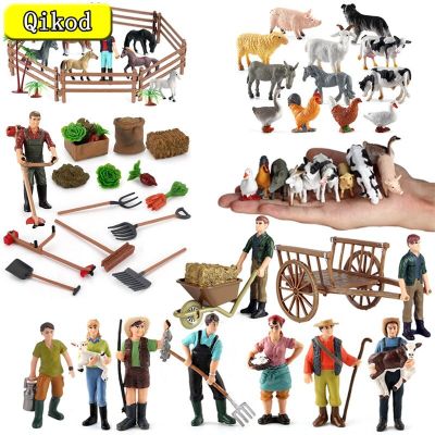ZZOOI Simulated Farm Character Animal Figurine Breeder Fence Tools Cock Horses Solid Plastic Action Figures Kids Farm Toy Collection
