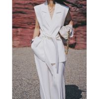 COD DSFERTGERRYYY White Classic Style Elegant Sleeveless Suit Wide-Leg Pants Two-Piece Suit Salt Fashion