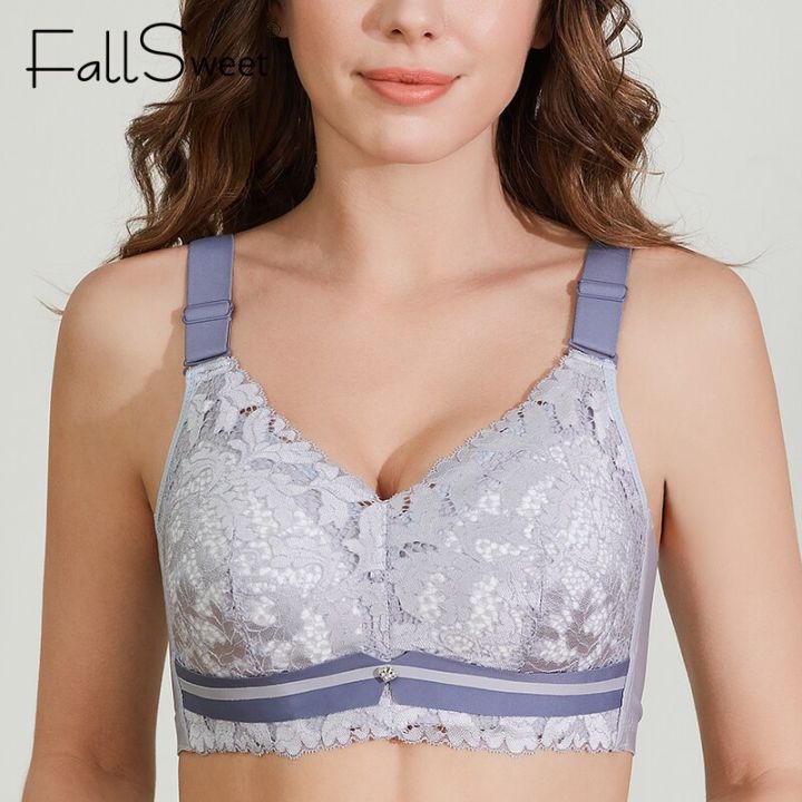 FallSweet Thin Cup Bras for Women Plus Size 34 To 44 LingerieSexy Lace  Underwear Wire Free Brassiere Floral Bralette B C D E Cup