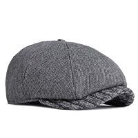 Fibonacci 2021 New Autumn Winter Newsboy Caps Men Wool Knitting Hat Retro Patchwork England Octagonal Hat Cap