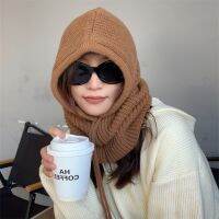 【YD】 Knitted Hat for Drawstring Kawaii Warmth Ear Protection Loose Scarf Cap Riding Windproof