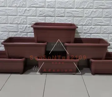 Petak Pasu Bunga Coklat Kecil Murah Segi Empat Pasu Plastik Brown Square  Small Flower Pot W13xL13xH9cm 1pc