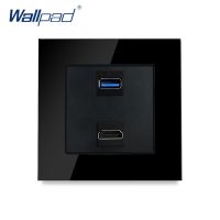 สำหรับและแผงกันความร้อนสีดำ Wallpad USB ข้อมูลเต้าเสียบแก้ว3.0 HDMI-Compatible ซ็อกเก็ตแผงผนังไฟฟ้า