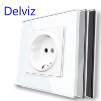 ซ็อกเก็ต Delviz EU Standard 16A อินเทอร์เฟซ AC ความปลอดภัยในครัวเรือน 110-250V แผงกระจกคริสตัลนิรภัย เต้าเสียบไฟฝังผนัง×