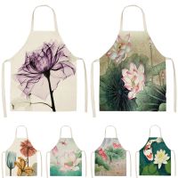 1Pcs Flower Lotus Pattern Women Lady Apron for Home Kitchen Restaurant Cooking Bib Aprons Catering Anti Fouling 53x65cm WQ0006