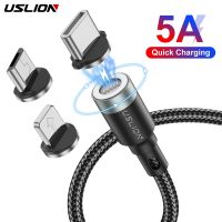 （A Boutique）♟♗สายชาร์จเร็วสาย USB หัวแม่เหล็กไมโคร USLION 5A ชนิด C สำหรับ Iphone Xiaomi 12T Pro แม่เหล็กสายชาร์จโทรศัพท์เร็ว