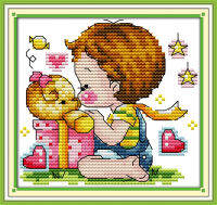 2021Kiss the teddy bear cross stitch kit cartoon 11ct count print canvas stitches embroidery DIY handmade needlework plus