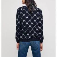 Autumn Cardigan Women Sweater Bow Print Knitted Top Pockets Good Quanlity Pull Femme Jersey Mujer