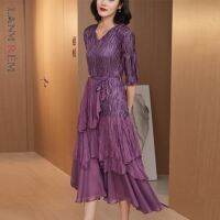 【HOT】❦❂▩ LANMREM Pleated Patchwork 2023 Layer Mesh Dresses With Female 2D1465