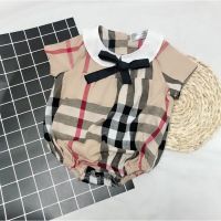 Ins Hot Sale Bay Girls and Boys Plaid Cotton Romper