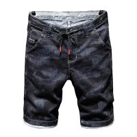 Black Mens Camouflage Shorts Jeans Elastic Waist