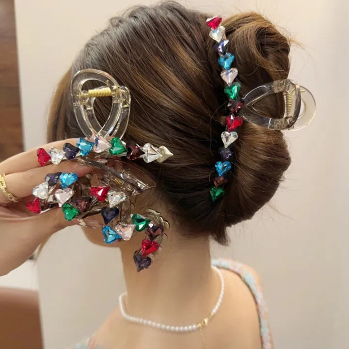 niche-simplicity-fashion-shark-clip-hindbrain-spoon-hair-accessories-large-size-diamond-inlay-love-summer