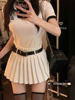 ❦☸ High waist thin pleated skirt womens summer hot girl small miniskirt a-line skirt skirt white short skirt