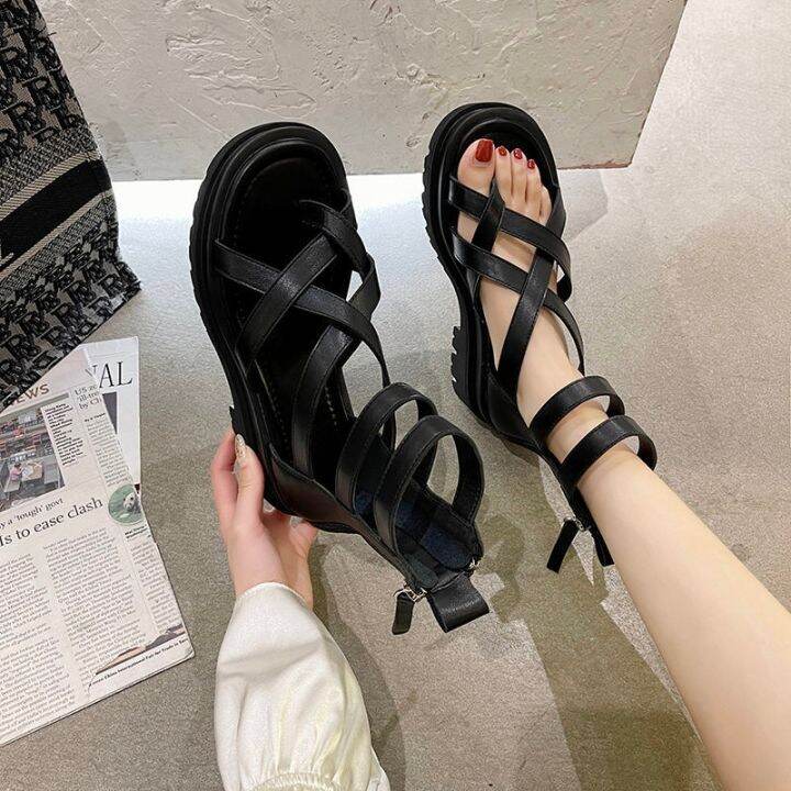 ขายดีที่สุด-ioztt2023-real-soft-leather-sandals-women-39-s-summer-new-clip-toe-thick-bottoming-muffin-back-zipper-roman-high-top-hollowed-out-cool-boots