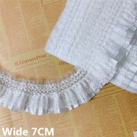 [HOT!] 7CM Wide Exquisite White Lace Embroidery Ribbon Elastic Ruffle Trim Collar Sewing Clothing Skirt Headwear Applique Guipure Decor