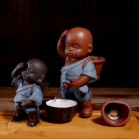 Tea Pets Ornament Chinese Folk Art Purple Clay Decoration Crafts Figurines Little Monk Yixing Baby Boy Spray Pee Tea Accessories