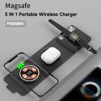 พับโปร่งใสแม่เหล็ก Qi Wireless Charger Pad สำหรับ Apple Watch 8 7 SE 6 5 4 iPhone 14 13 12 11 Pro Max XS XR AirPods 15W Fast Wireless Charging