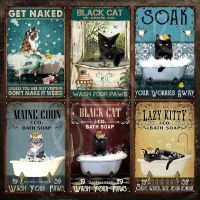 Metal Sign Wall Decor Black Cat Bath Soap Co Tin Sign Wash Your Paws Funny Animals Iron Painting Vintage Plaque Bathroom Decor，Contact the seller, free customization