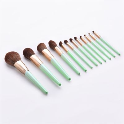 【cw】 12pcs/set Makeup Brushes Set green wooden Handle for Foundation Powder Blush Eyeshadow Concealer Make up brush Tools T12085