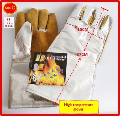 500 degrees high temperature gloves Thicker Aluminum foil + Cowhide megathermal safety glove Flame retardant arbeitshandschuhe