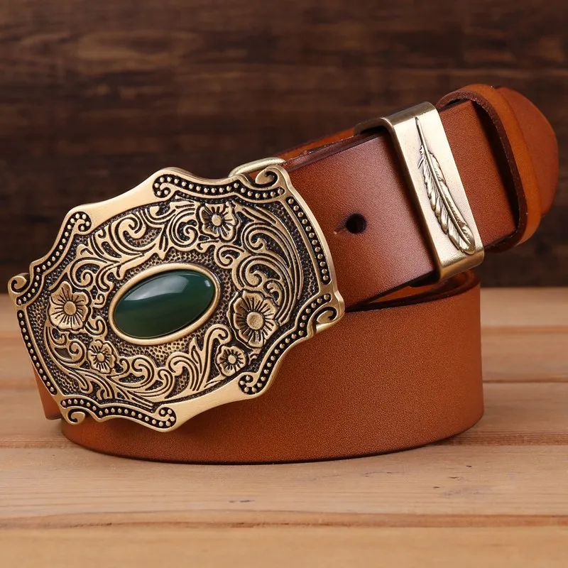 New Designer Belt Men High Quality Belts For Men Leaf Flower 38 Cm Wide  Strap Girdle Full Grain 100% Genuine Leather Cow