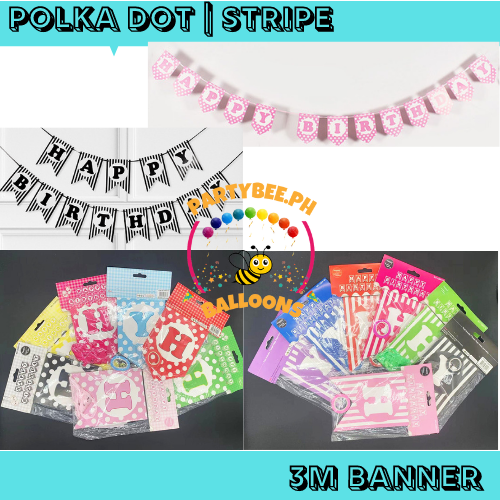 Polka Dot Stripe Happy Birthday Banner Banderitas 3m More Color Available Lazada Ph