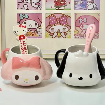 Hello Kitty Glass Sanrio Anime Round Printing Cup Kawaii My Melody  Cinnamoroll Coffee Juice Milk Drink Cup Household Cute Gift