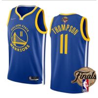 【Hot Pressed】2022 2023NBA Golden State Warriors No.11 Thompson Blue Finals Version Basketball Jersey