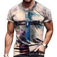 2023Summer Colorful Cross Style Print Men T-shirts Polyester Breathable Loose  Round Neck Loose Oversized Streetwear Trend Clothing