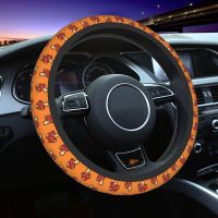 Happy Mushroom Pattern On Orange Steering Wheel Cover for Women Steering Wheel Protector Universal Fit 37 38cm Car Accessories