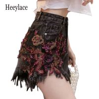 【hot】 14 Styles Embroidery Ripped Denim Shorts Floral Waist Jeans Short 2020 New Frayed Hole