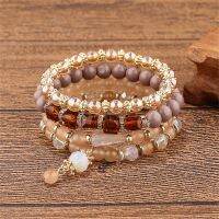 Bohemia Colorful Crystal Beaded Bracelet Vintage Multilayer Acrylic Beads Bracelets Handmade Elastic Rope Wristband Jewelry Gift Charms and Charm Brac