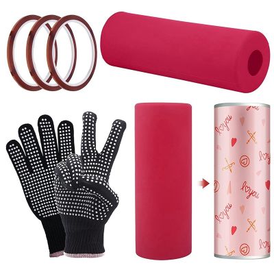 2Pcs Silicone Wrap Sleeve for Sublimation Tumbler,Reusable Seamless Tumbler Wrap with Tape Gloves for 20Oz Cup Full Wrap