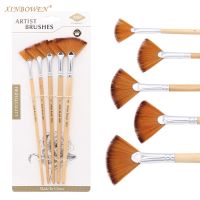 5Pcs Fan shaped Nylon Hair Gouache Watercolor Paint Brush Set for School Painting Drawing Painting Brush Art Supplies