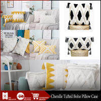 Chenille Tufted Boho ปลอกหมอนเรขาคณิตปักปลอกหมอนโซฟาพู่เบาะรองนั่ง 45 ซม.x 45 ซม.ไฮโปอัลเลอร์เจนิกสไตล์โมเดิร์นตกแต่ง