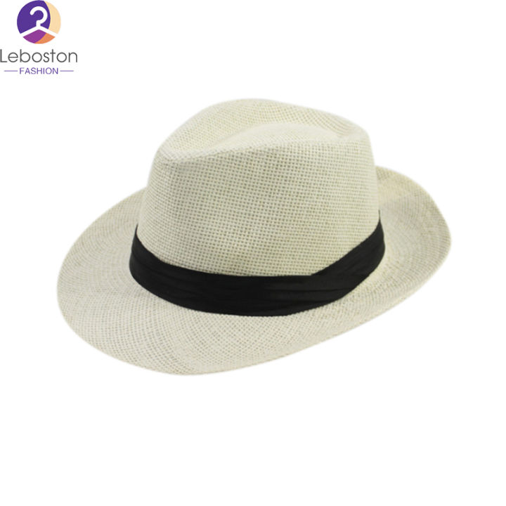 leboston-หมวก-men-women-sun-hat-beach-summer-sunhat-fedora-panama-wide-brim-trilby-straw-cap