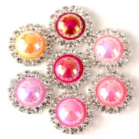 【CW】 20pcs 15mm Half Round Pearls Rhinestone Jet Buttons Flatback Hair Accessory B0970