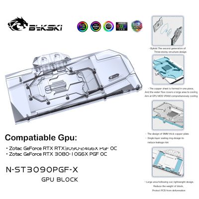 Bykski Gpu Water Block ใช้สำหรับ ZOTAC RTX3090 24G6X PGF Oc/rtx 3080 10G6X PGF OC GPU Card/full Cover หม้อน้ำทองแดง /Rgb Light