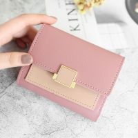 Patchwork Short Women 39;s Wallet Fashion Square Clutch Money Credit Multiple Card Holders Metal Buckle Tri Fold Ladies Coin Purse