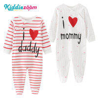 Kiddiezoom ทารกแรกเกิดเสื้อผ้าเด็ก Onesies เด็กชายหญิงแรกเกิดแขนยาว Romper I Love Daddy &amp; Mommy จัมป์สูทเด็ก Bodysuits ผ้าฝ้าย100%