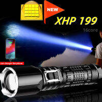 【การจัดส่งในประเทศไทย】XHP199 Flashlight ไฟฉายแรงสูง อลูมิเนียมอัลลอยด์ สว่างมาก ปรับได้ with 1*26650 battery 1000000LM 16core Super 200W Most Powerful Led Flashlight ไฟฉายชาร์จได ไฟฉายเดินป่า 7 Modes USB สามารถชาร์จ ไฟฉายซูม