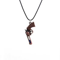 Mens Mini Sandglass Revolver Choker Necklace Vintage Leather Chain Counter Strike Gun Necklace Jewelry Presents For Men