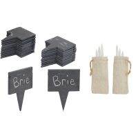 20 Slate Stone Cheese Labels for Charcuterie Board with 6 Chalks, 2 Storage Bags (28 Piece Set)