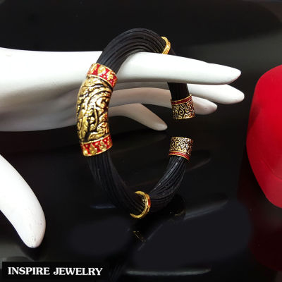 Inspire Jewelry ,กำไลหางช้าง สีดำ ตัวเรือน ชุบทอง24K ลงยาคุณภาพ สวยหรู  เป็นเครื่องประดับมงคล (Thai Quality)