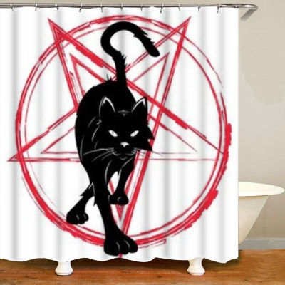 4PCS Occult Black Cat Face with Wiccan Moon Bathroom Curtains Shower Curtain Halloween Magic Witchcraft Cats Bath Rug Home Decor